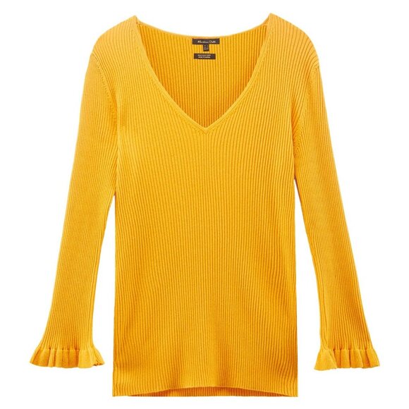 Massimo Dutti mustard yellow ribbed sweater mulberry silk/cotton M - Picture 1 of 11